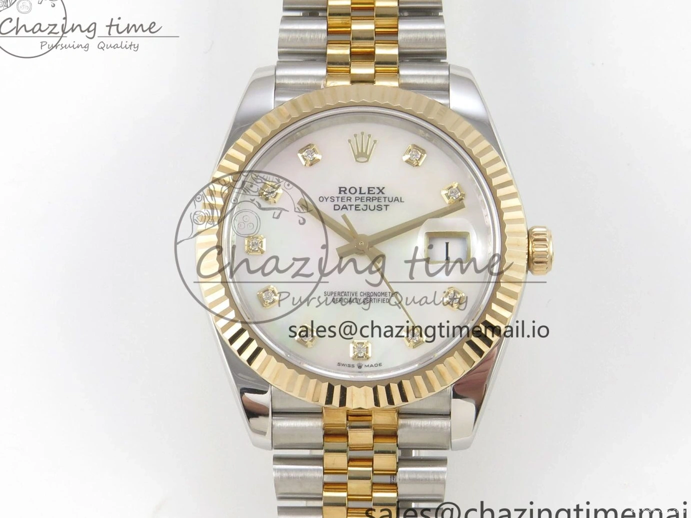 AAA Replica Watches on SS YG Dial DateJust SA Bracelet MOP 1:1 Jubilee Best White Diamond YG 299 Edition 3EF 41mm Chic SS 126333 0106